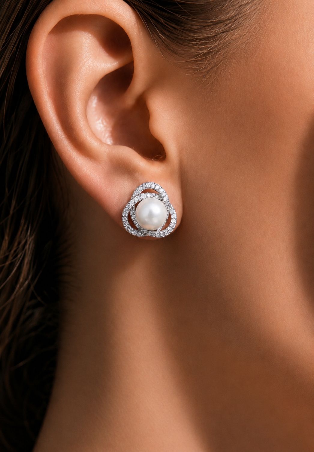 TOJ Everyday - American Diamond Curvy Delna Fresh Water Pearl Studs