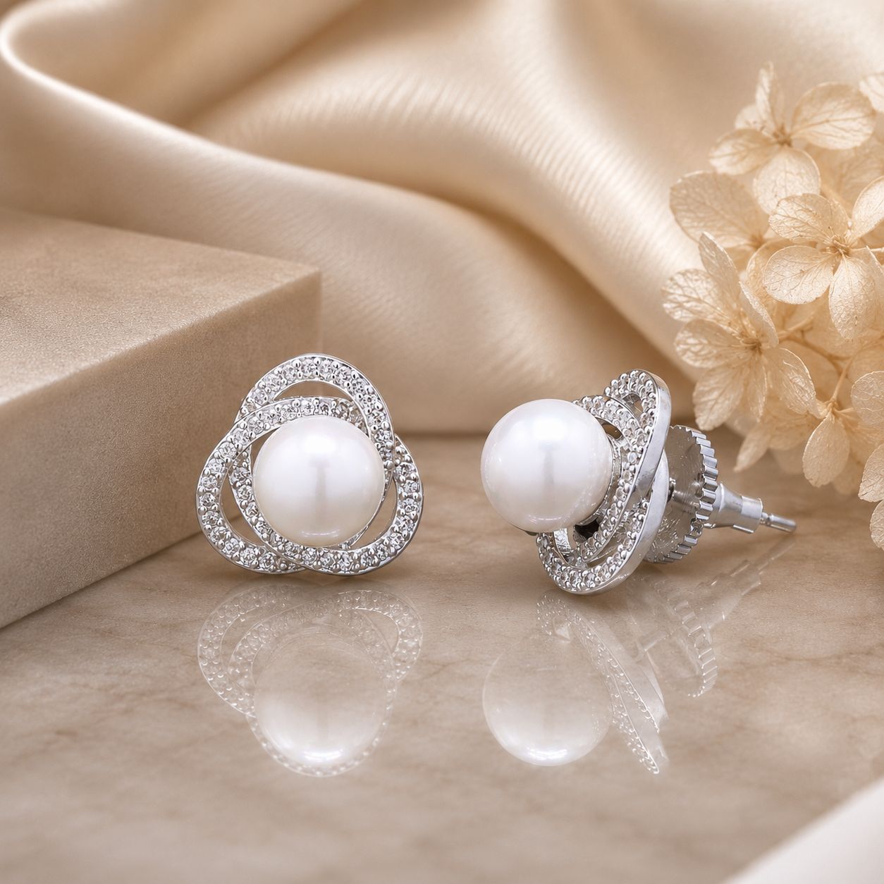 TOJ Everyday - American Diamond Curvy Delna Fresh Water Pearl Studs