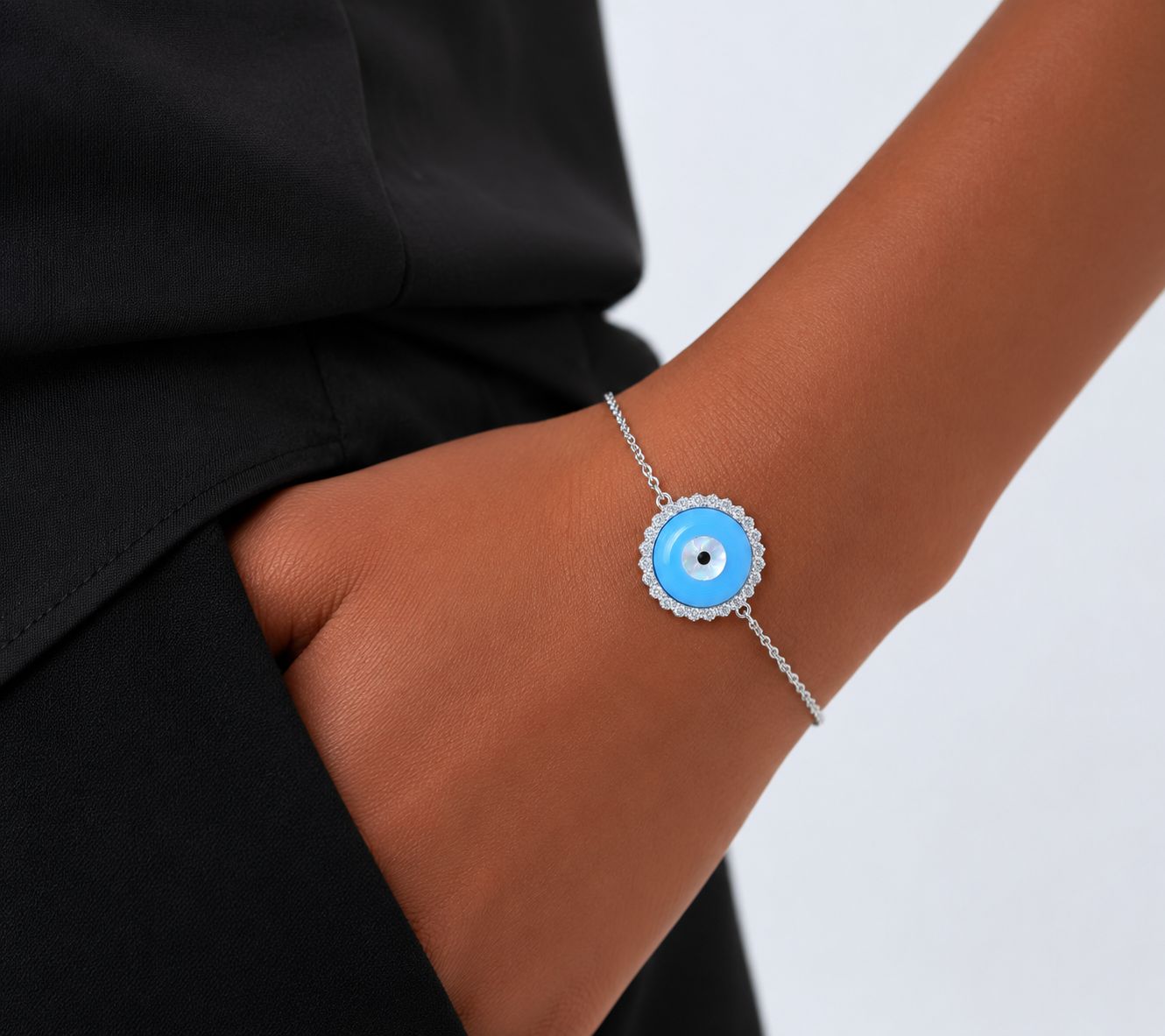 925 Silver Evil Eye Adjustable Bracelet