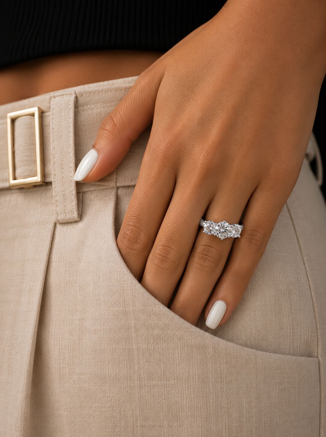 Three Solitaire Diana Ring on Pure 925 Silver