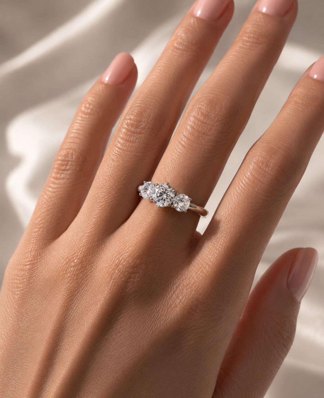 Three Solitaire Diana Ring on Pure 925 Silver
