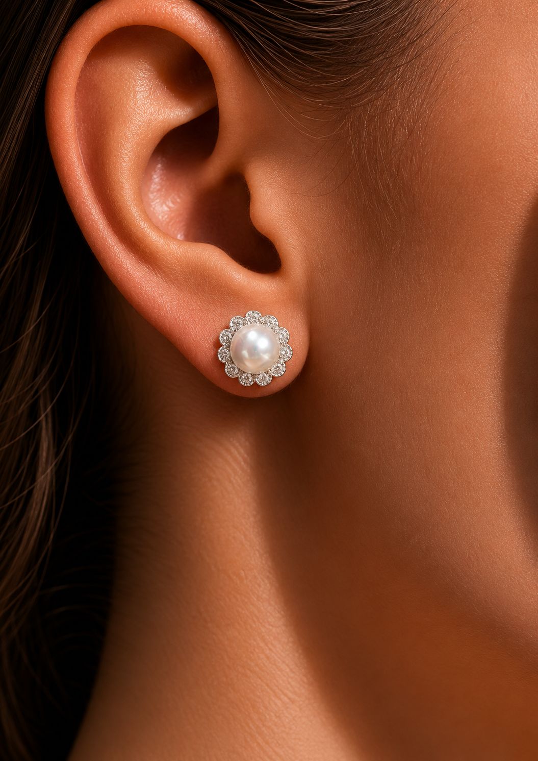 TOJ Everyday - Floral Dolla American Diamond Fresh Water Pearl Studs