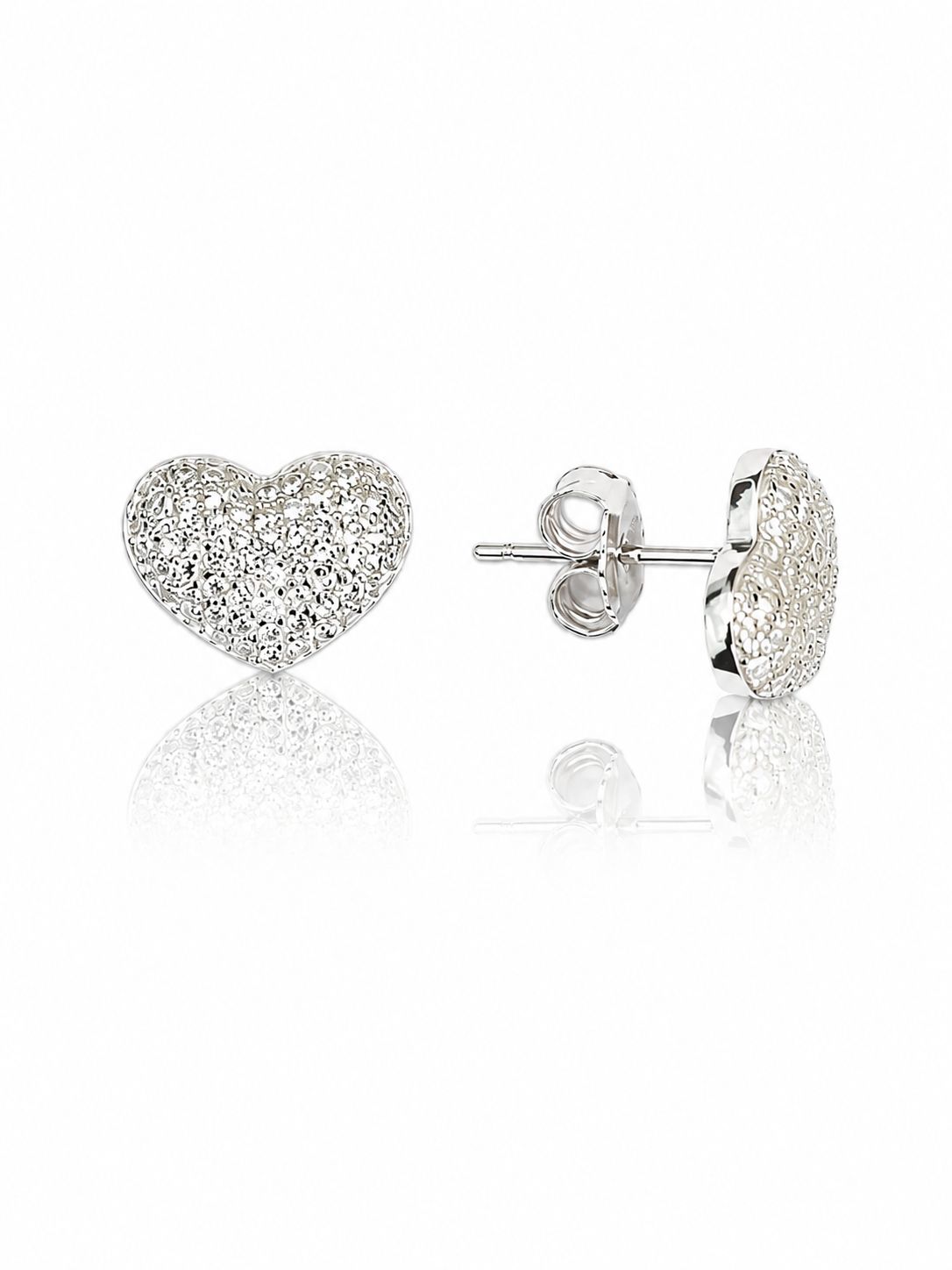 Premium Micro Setting Diamond Heart Studs on Pure 925 Silver
