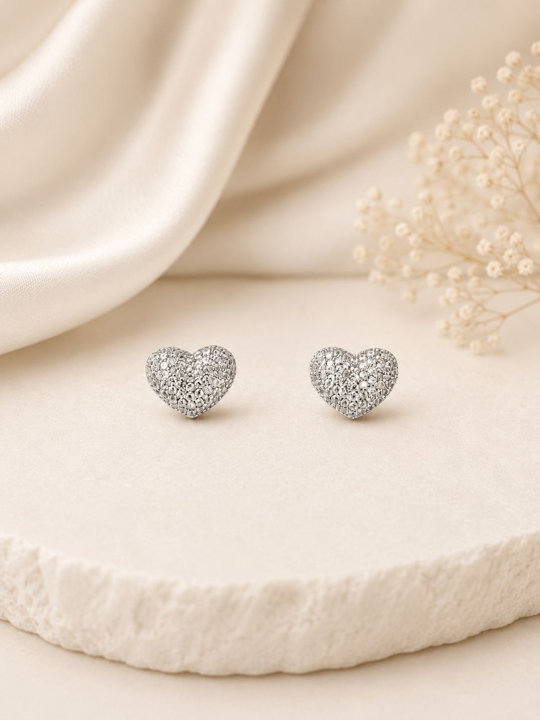 Premium Micro Setting Diamond Heart Studs on Pure 925 Silver