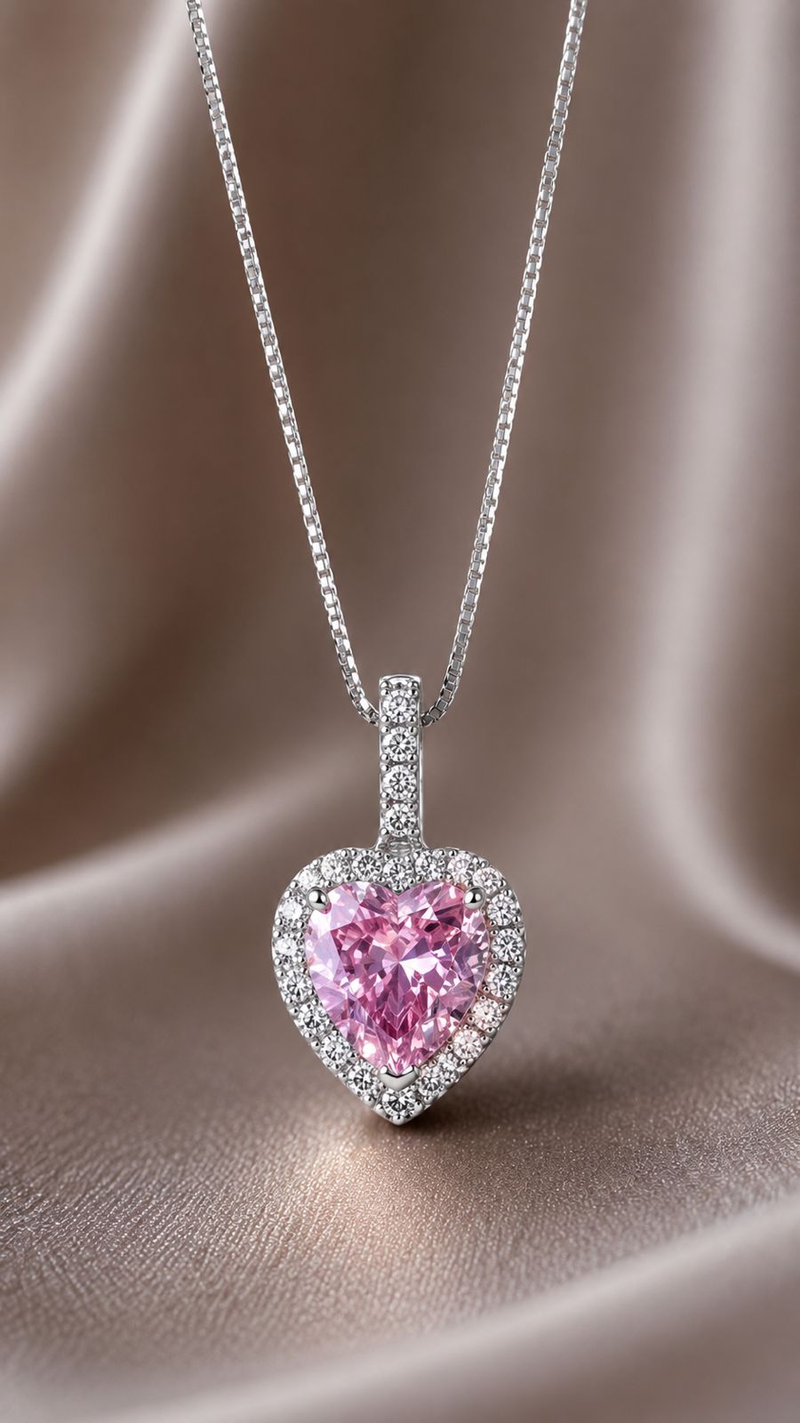 1.5 Carat Pink Heart Solitaire Missy Pendant with Chain on Pure 925 Silver.