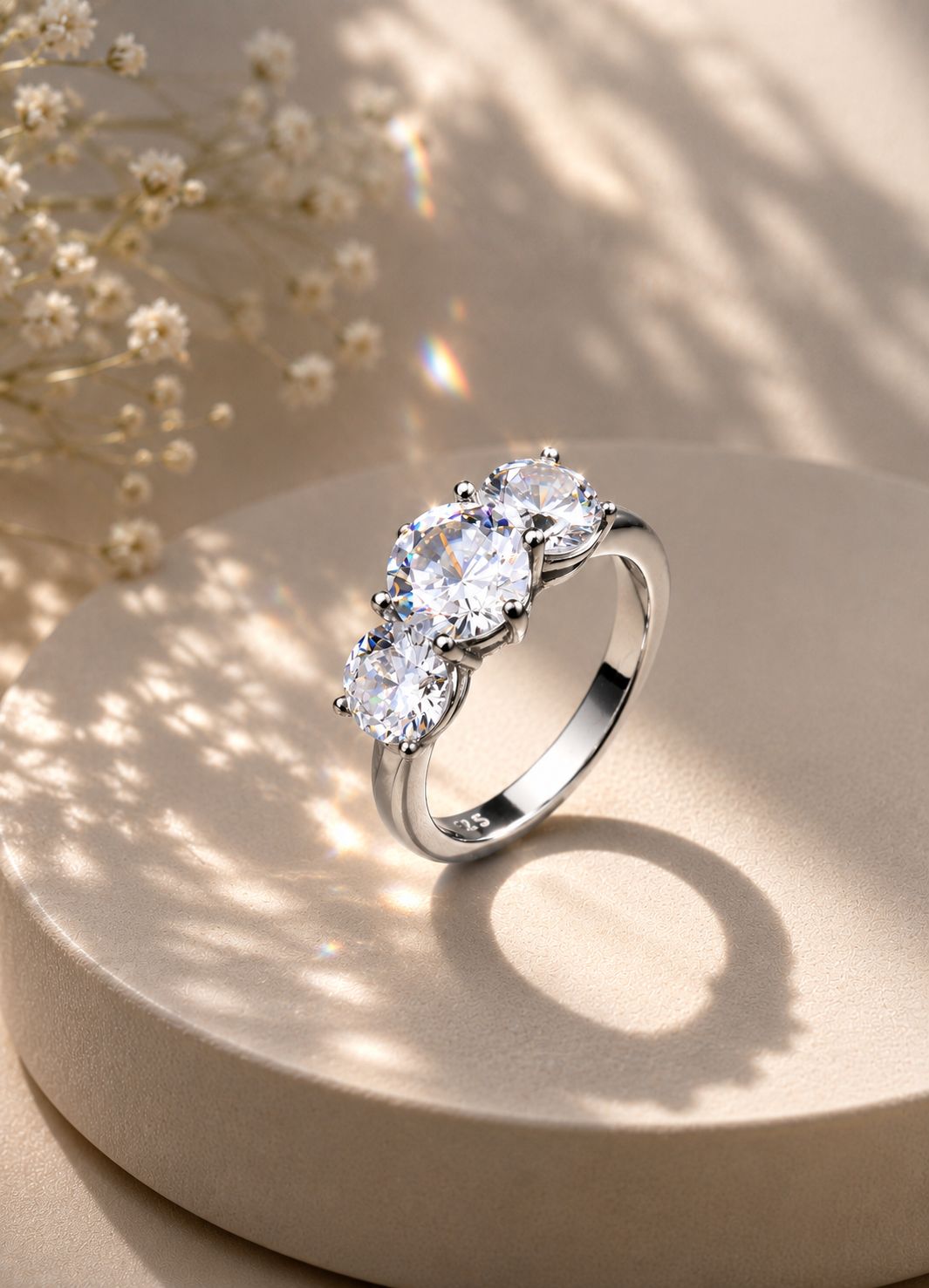 Three Solitaire Diana Ring on Pure 925 Silver