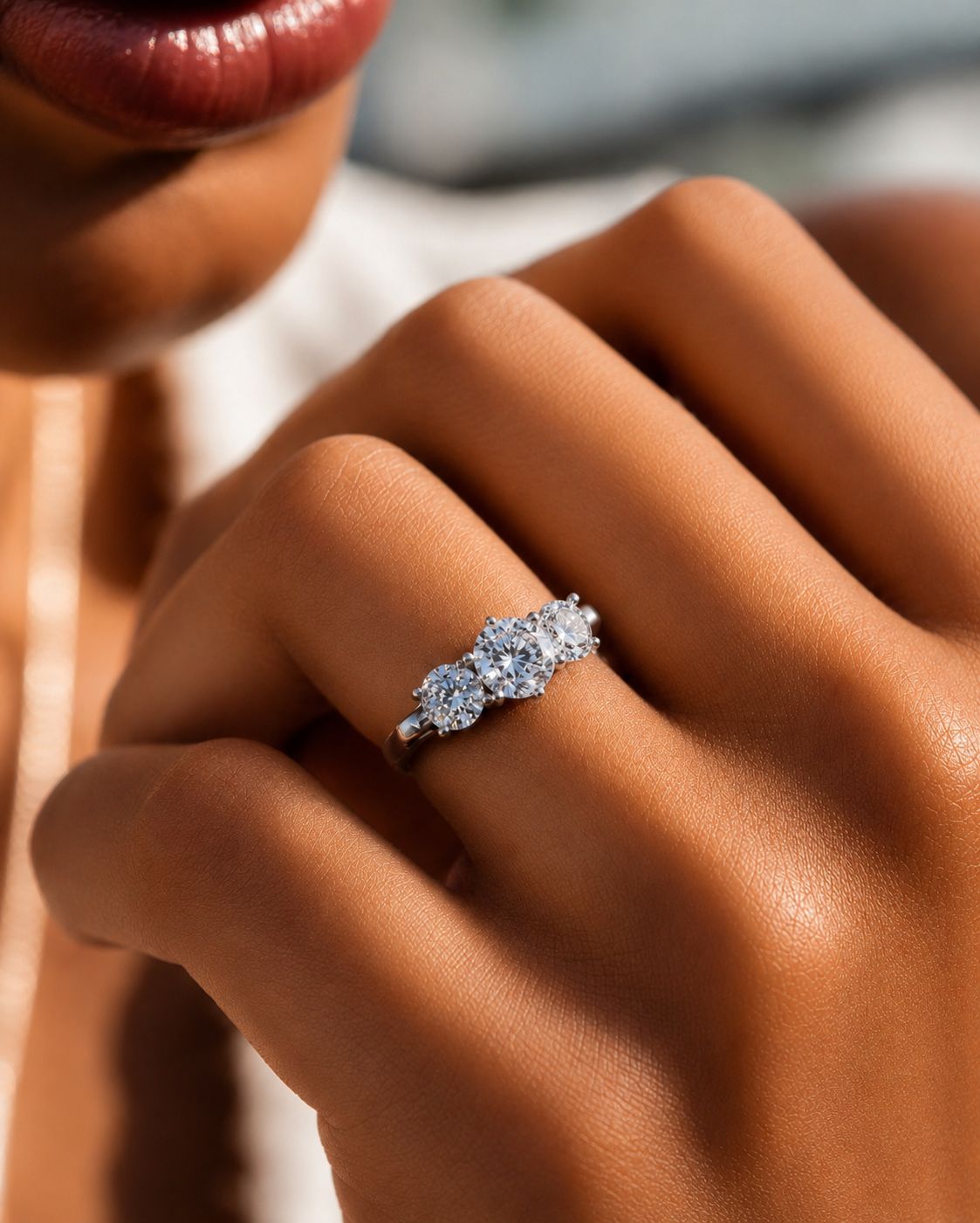 Three Solitaire Diana Ring on Pure 925 Silver