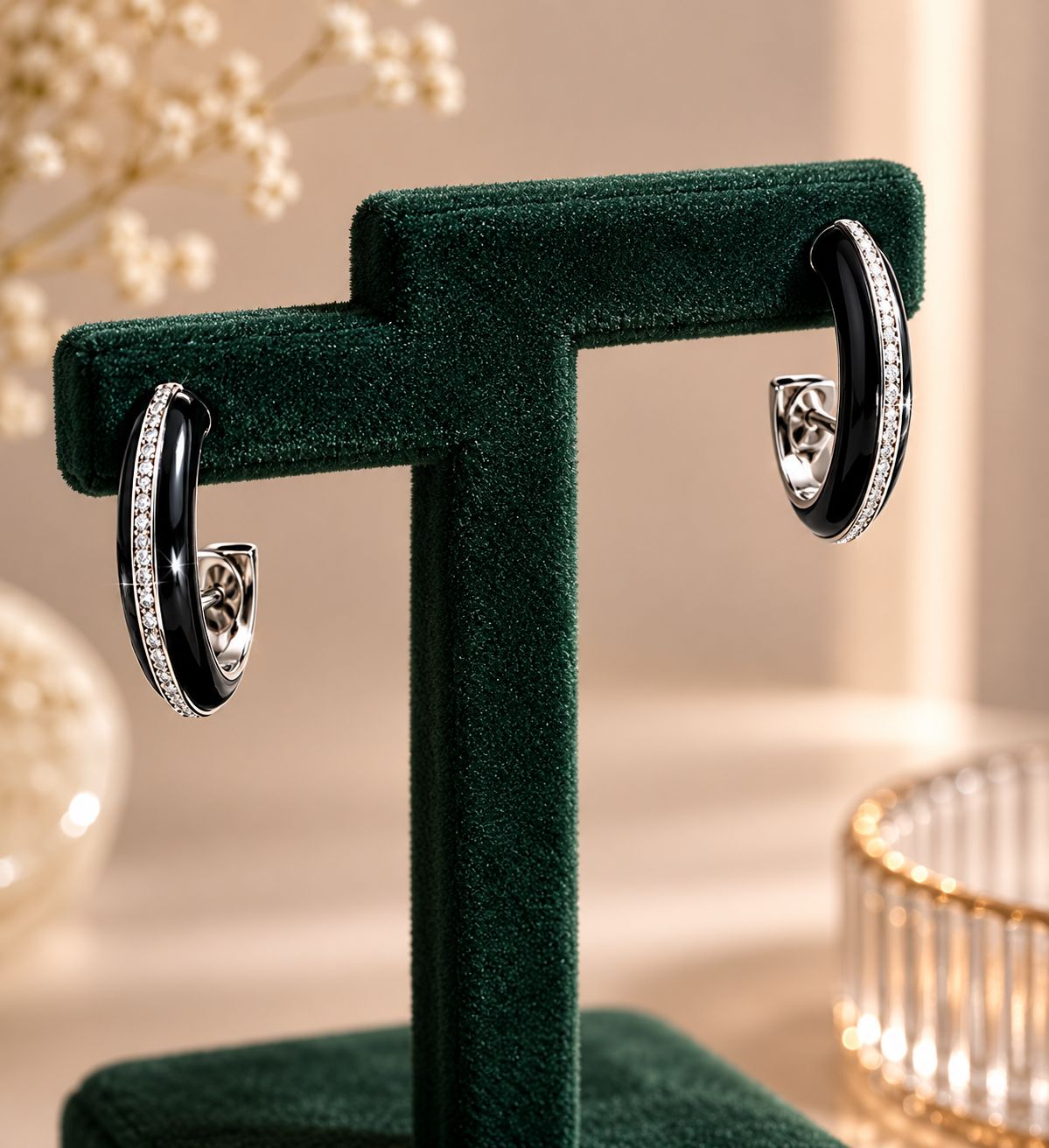 TOJ Everyday - Premium Diamond Studded Black Enamel Women’s Hoop Earrings