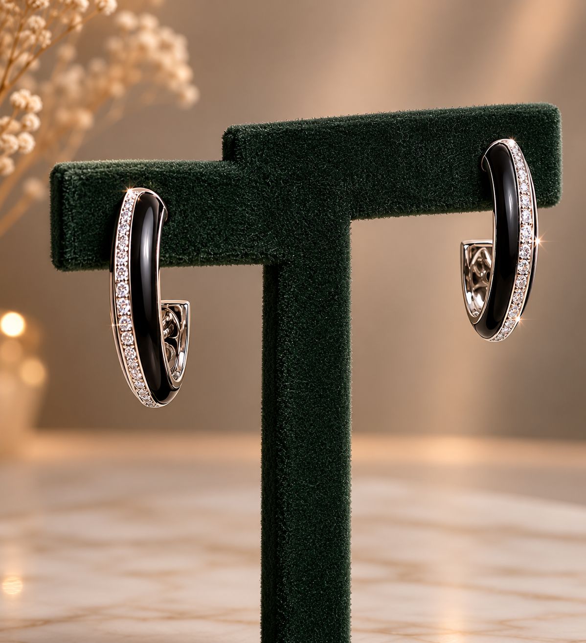 TOJ Everyday - Premium Diamond Studded Black Enamel Women’s Hoop Earrings