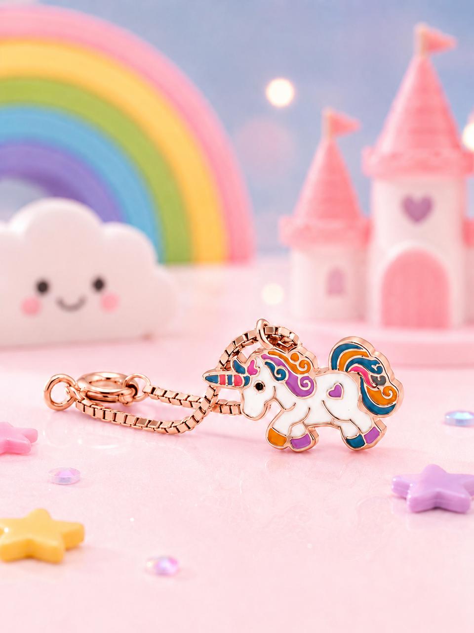 Rose Gold Unicorn Watch Charm on Pure 925 Silver.
