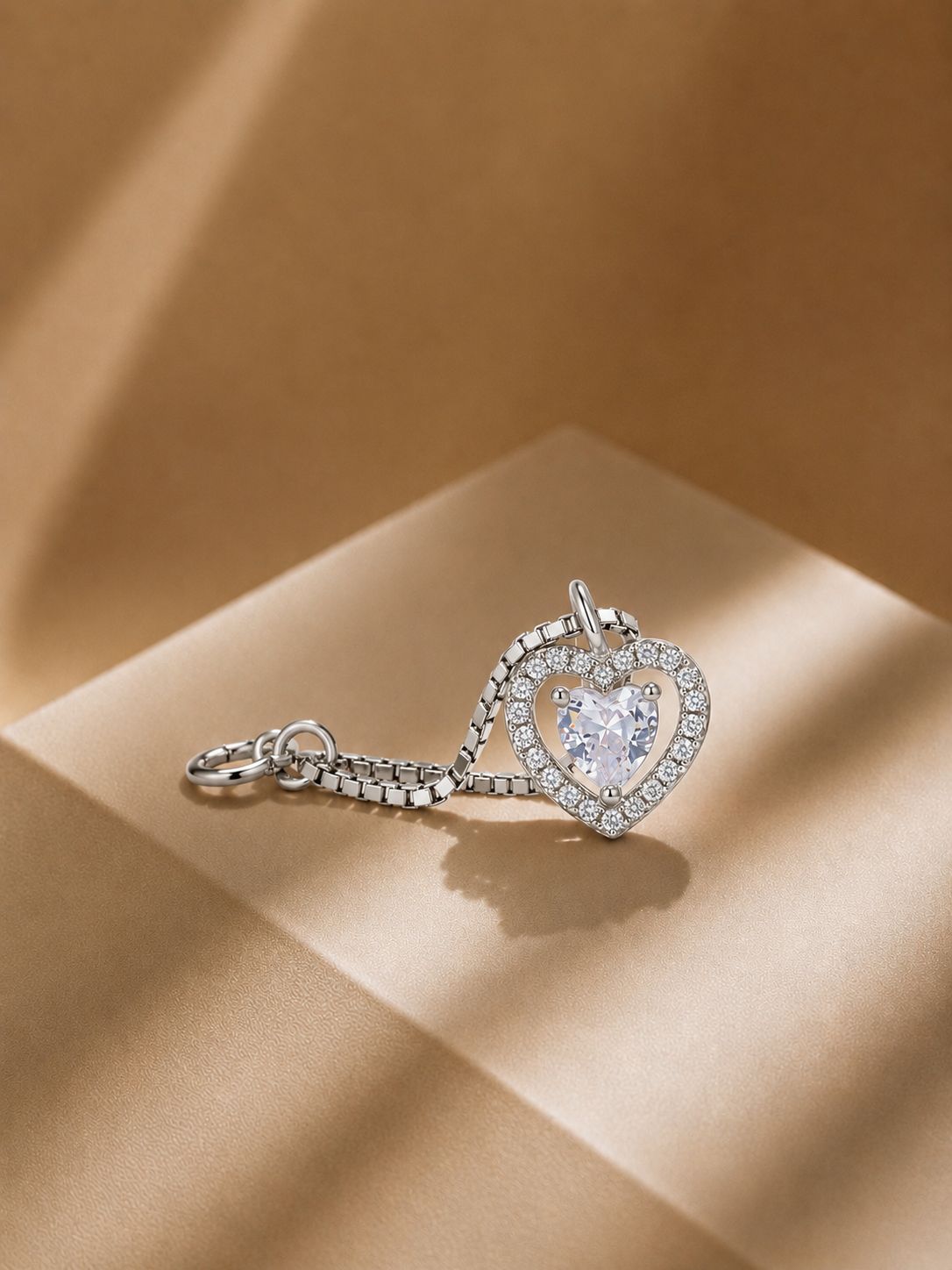 1.5 Carat Heart Solitaire Watch Charm on Pure 925 Silver