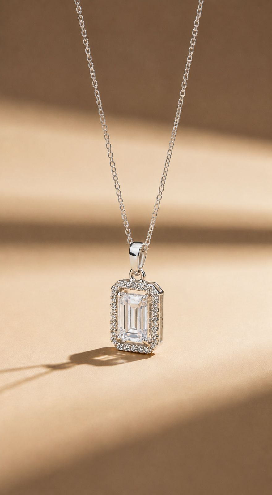 Premium 1.5 Carat Emerald Cut Solitaire Princia Pendant Set On 925 Silver with Premium Screw Back Studs