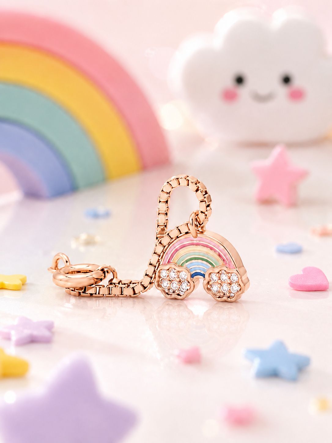 Rose Gold Rainbow Watch Charm on pure 925 Silver.