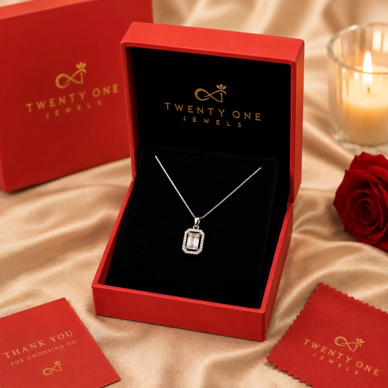 1.5 Carat Emerald Cut Solitaire Pendant With Chain On 925 Silver