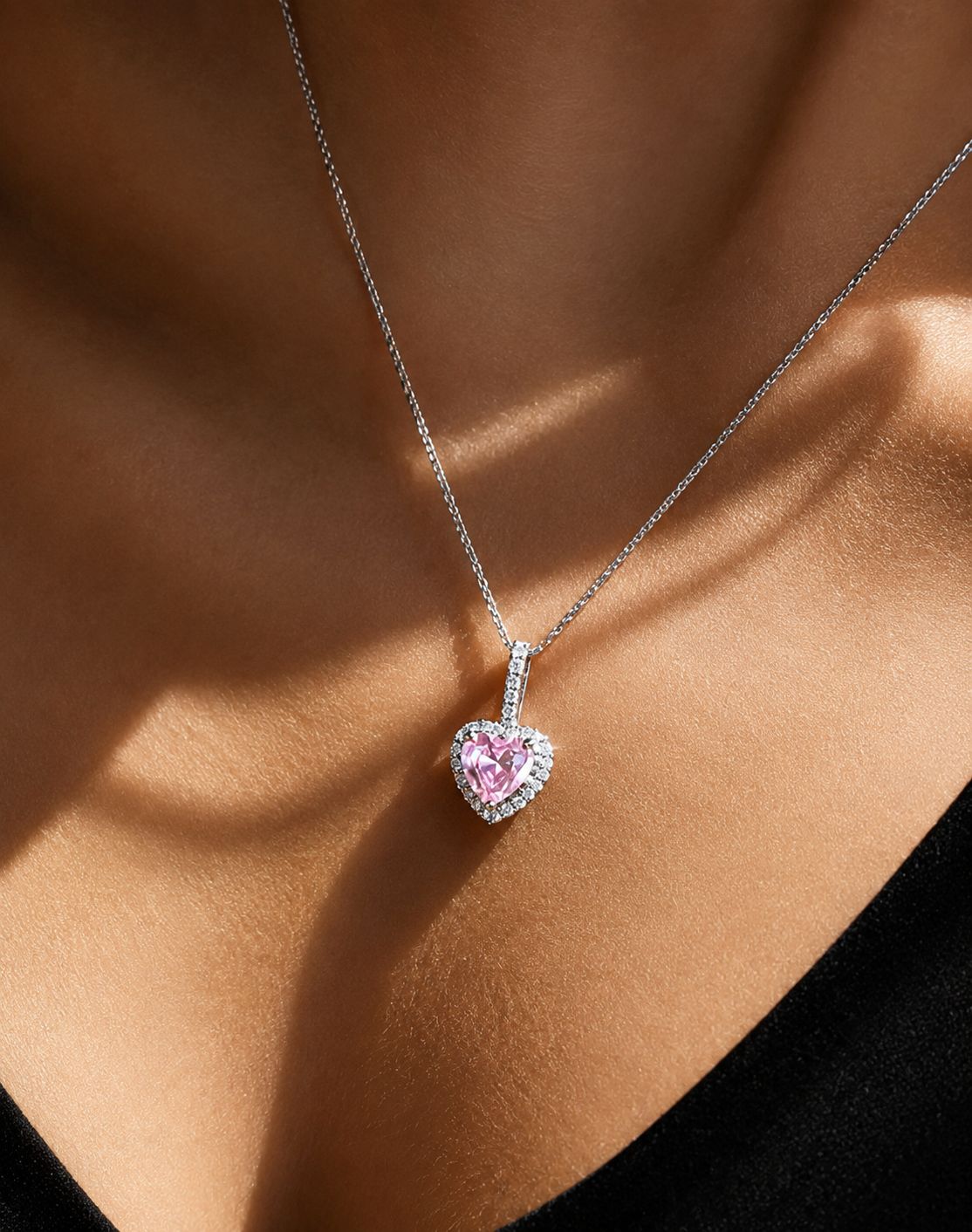 1.5 Carat Pink Heart Solitaire Missy Pendant with Chain on Pure 925 Silver.