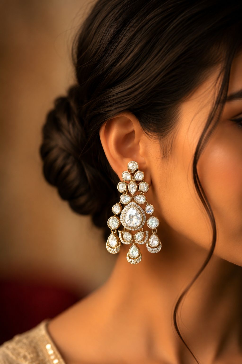 TOJ Everyday -  Festive Exclusive Victorian Finish Classic Moissanite Polki Meernaka Earrings