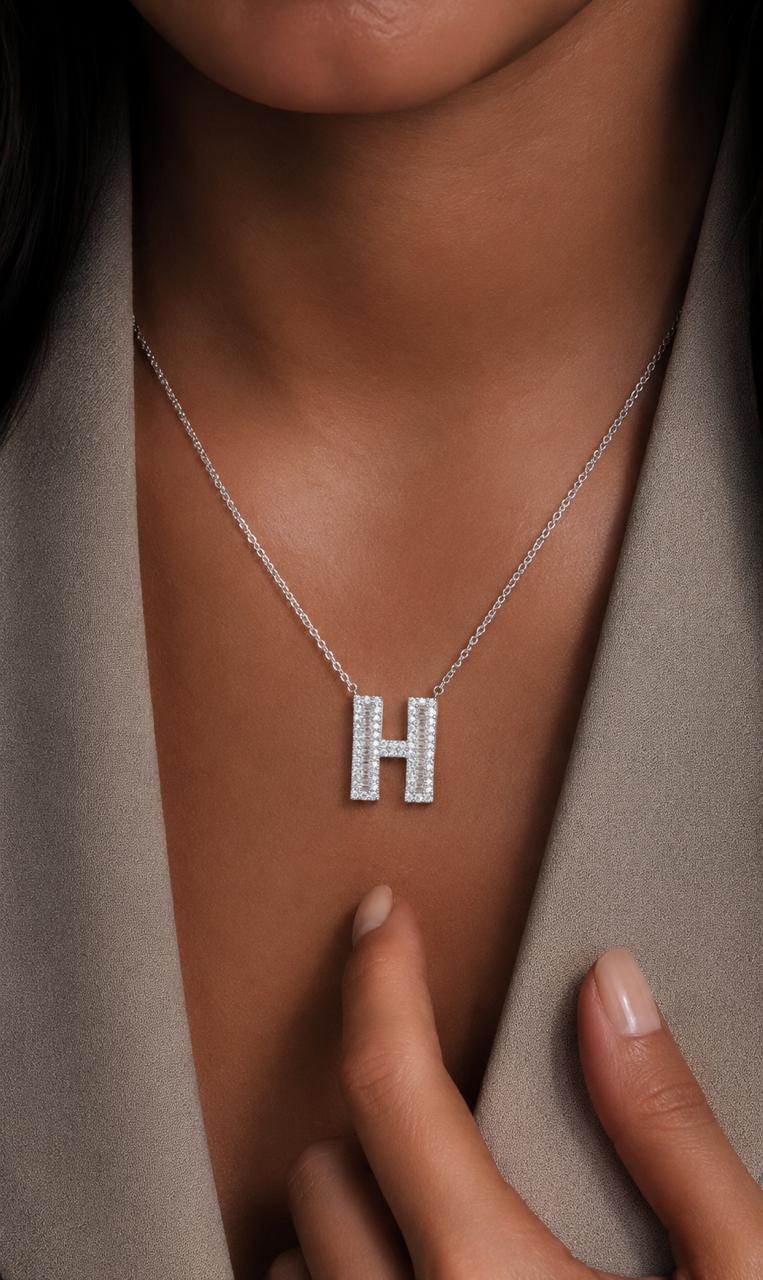 American Diamond Studded Initial Pendants on Pure 925 Silver