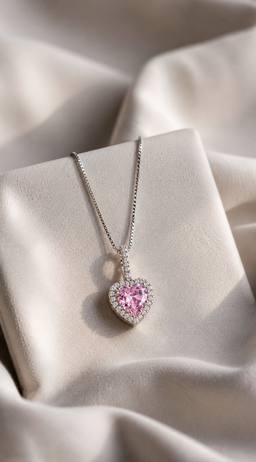 1.5 Carat Pink Heart Solitaire Missy Pendant with Chain on Pure 925 Silver.