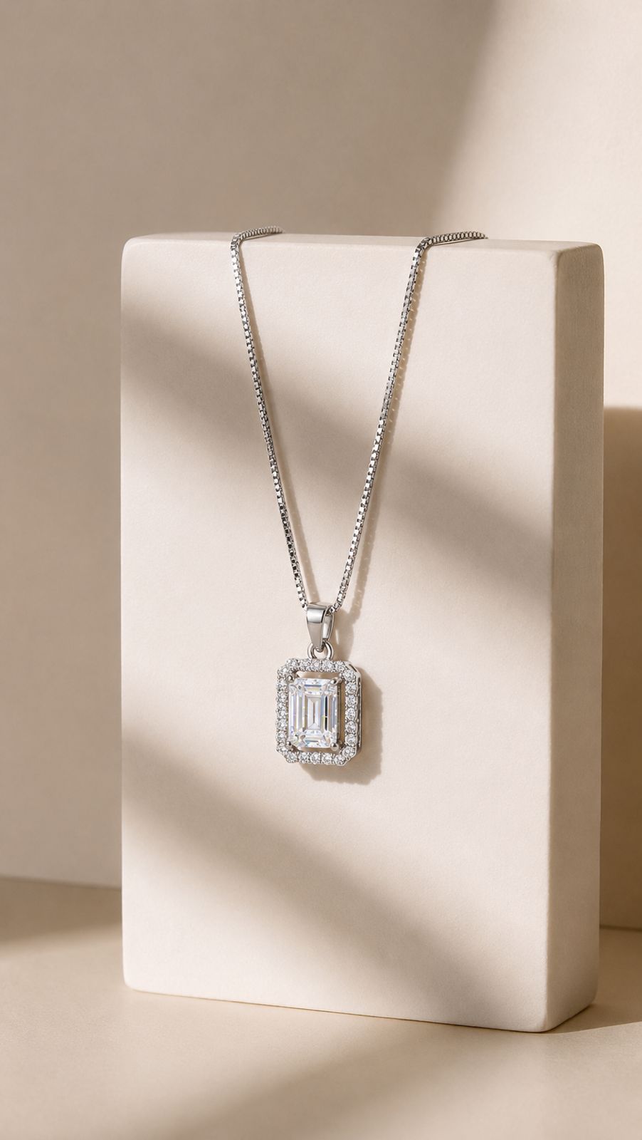 1.5 Carat Emerald Cut Solitaire Pendant With Chain On 925 Silver