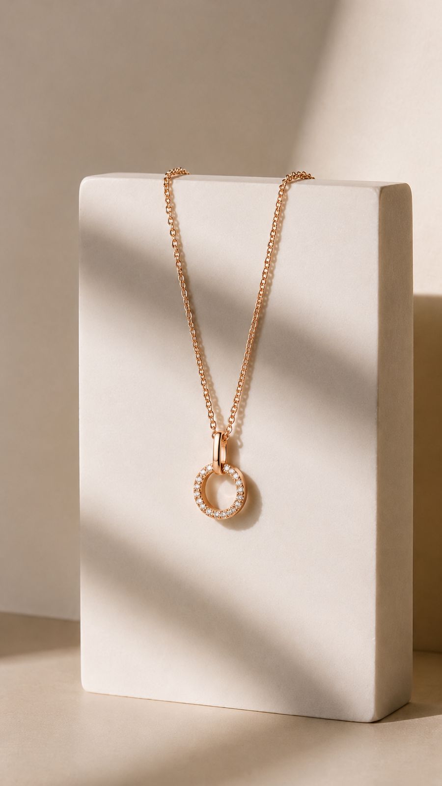 Rose Gold American Diamond Studded Gary Pendant with Chain on Pure 925 Silver
