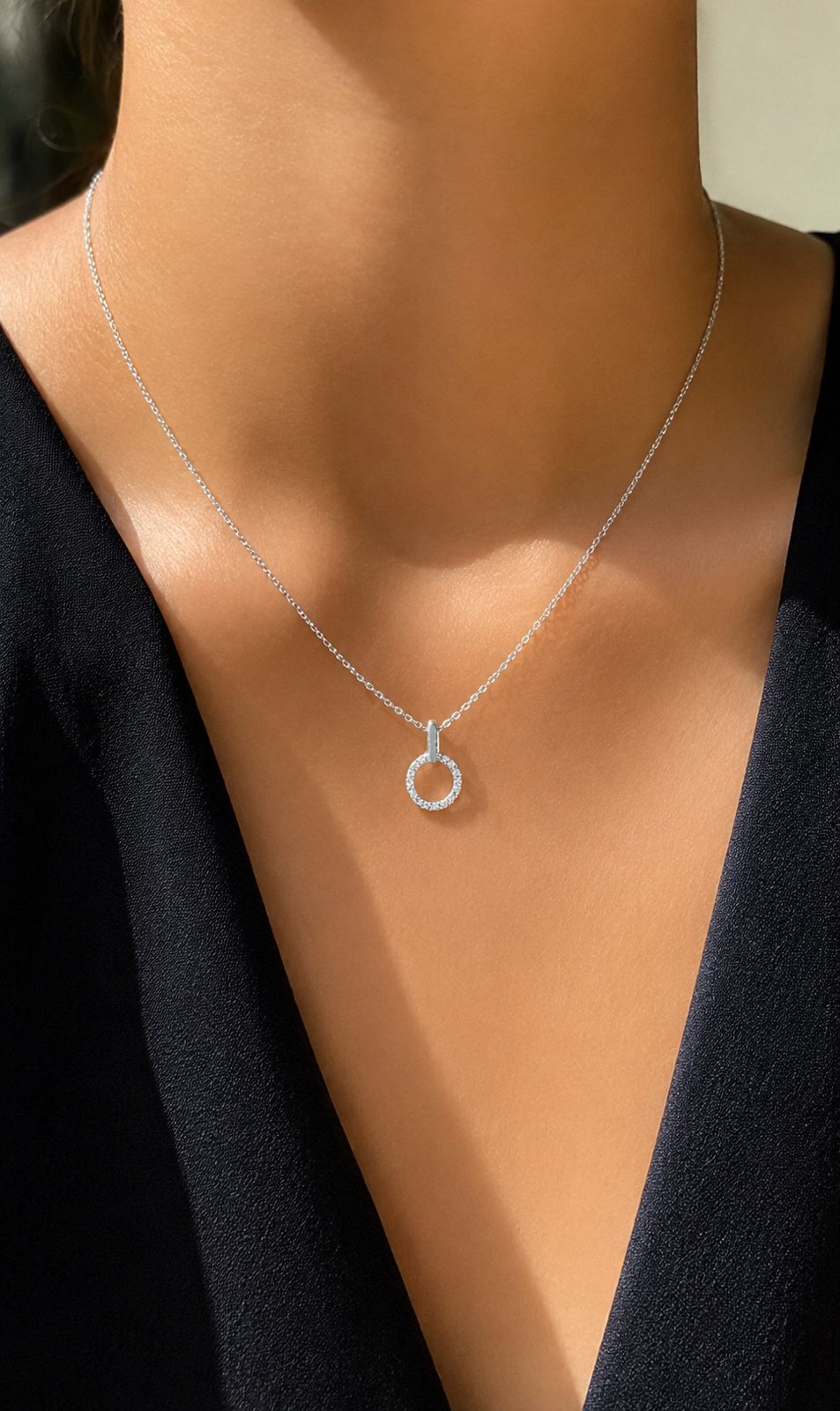 American Diamond Studded Gary Pendant with Chain on Pure 925 Silver