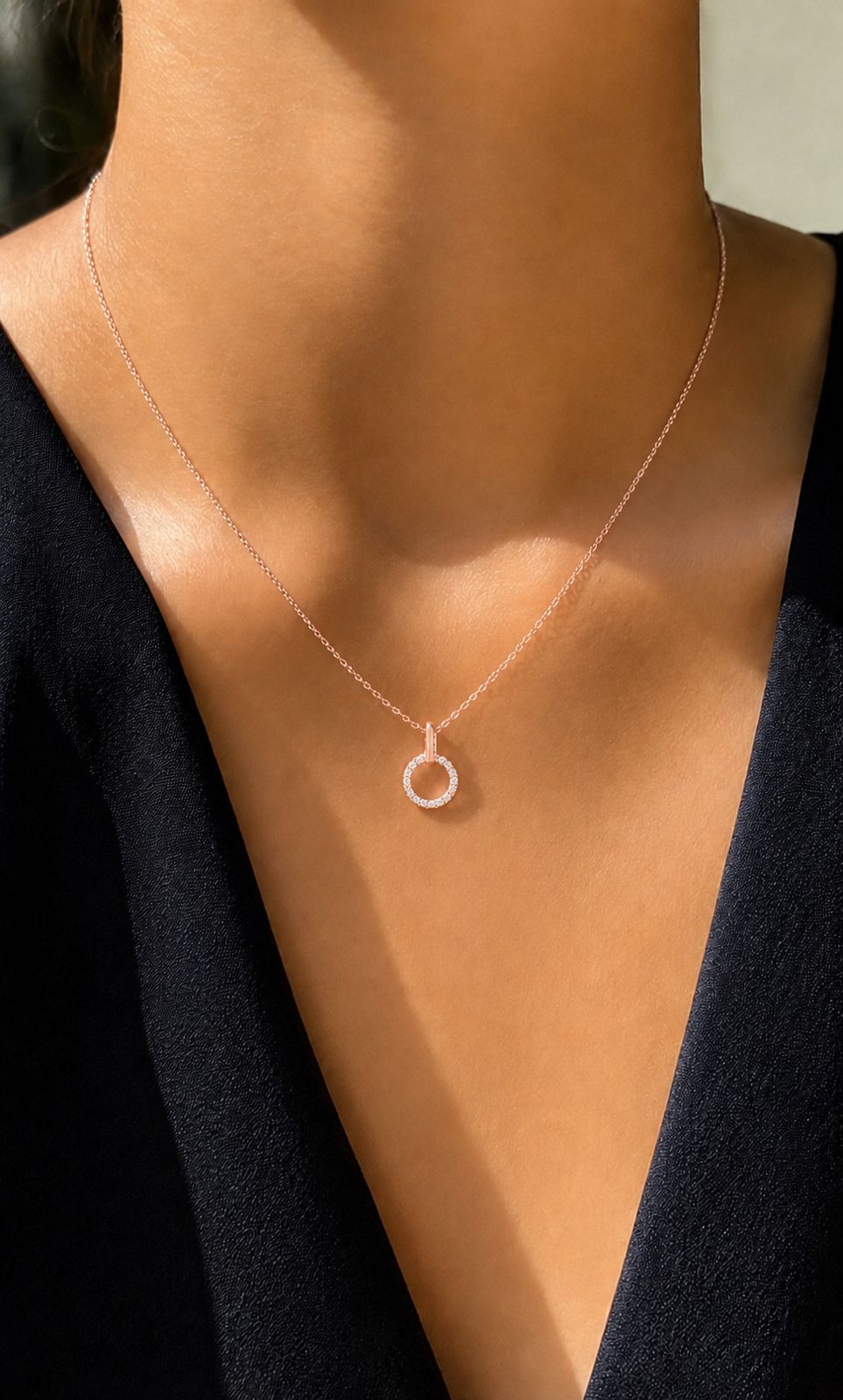 Rose Gold American Diamond Studded Gary Pendant with Chain on Pure 925 Silver