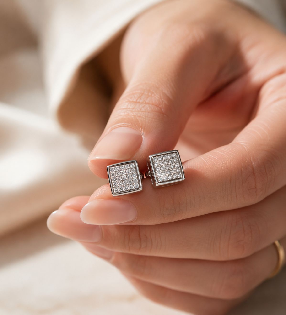 Petite Pave Setting Novo Studs on Pure 925 Silver