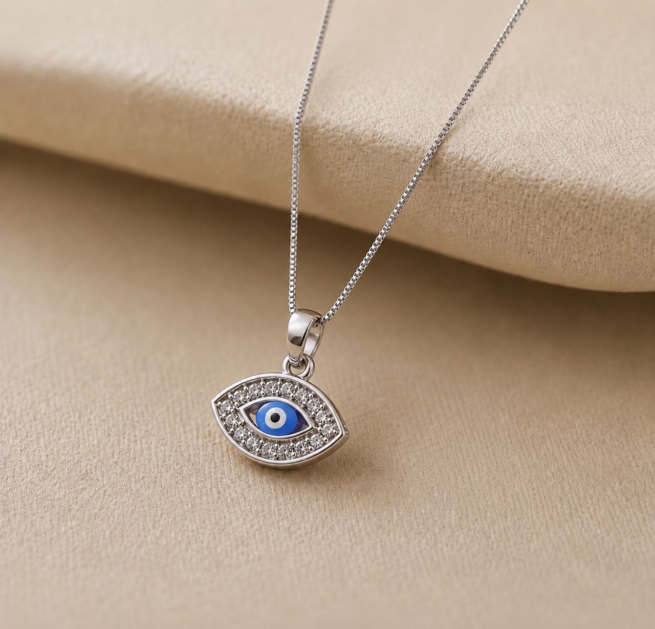 Kids Evil Eye Pure 925 Silver Pendant with Chain