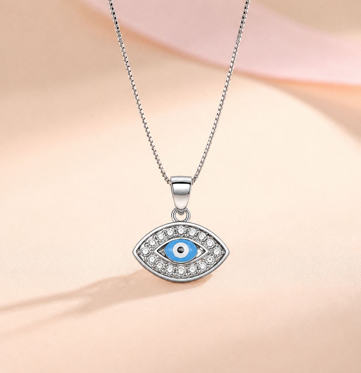 Kids Evil Eye Pure 925 Silver Pendant with Chain