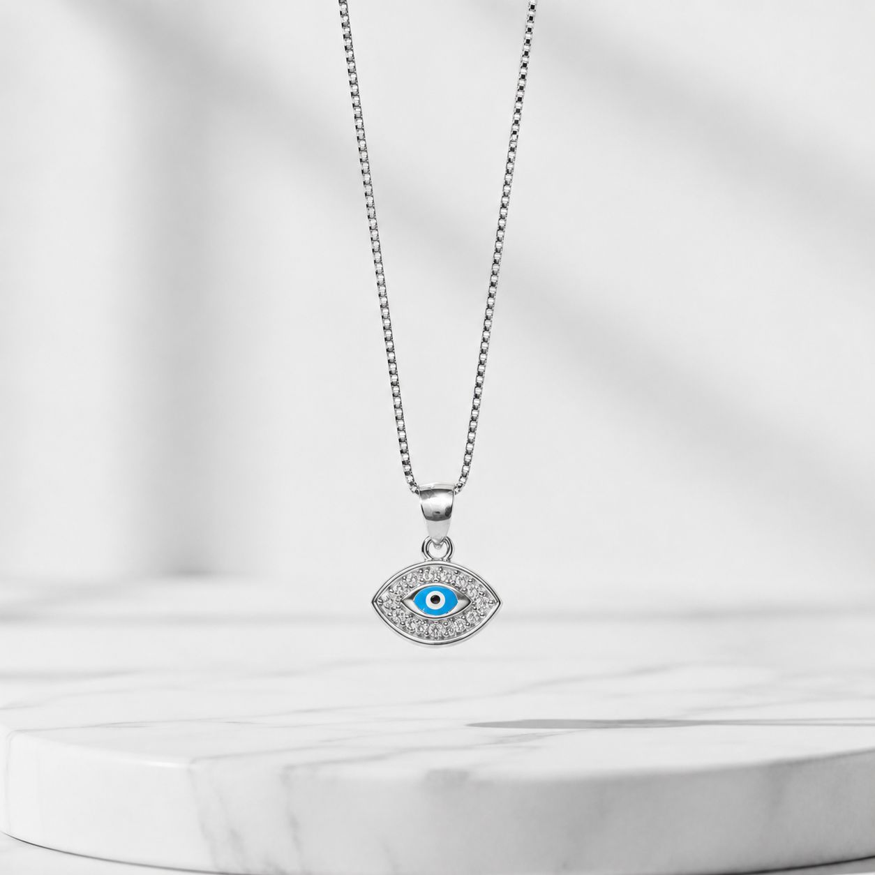 Kids Evil Eye Pure 925 Silver Pendant with Chain