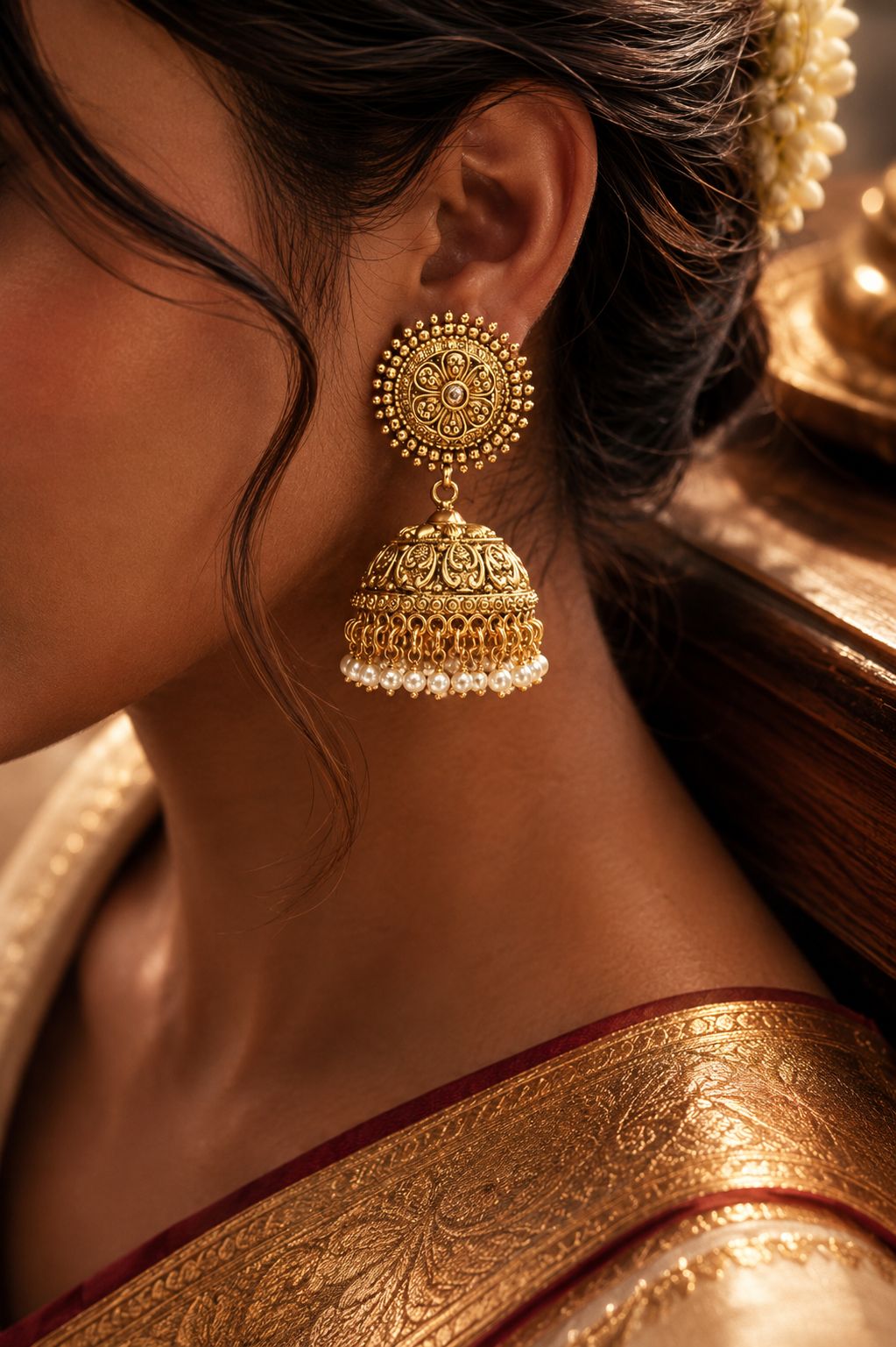 TOJ Everyday -  Festive Exclusive Gold Finish Surya Jhumki Earrings