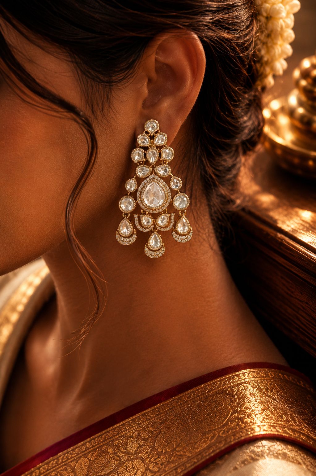 TOJ Everyday -  Festive Exclusive Victorian Finish Classic Moissanite Polki Meernaka Earrings