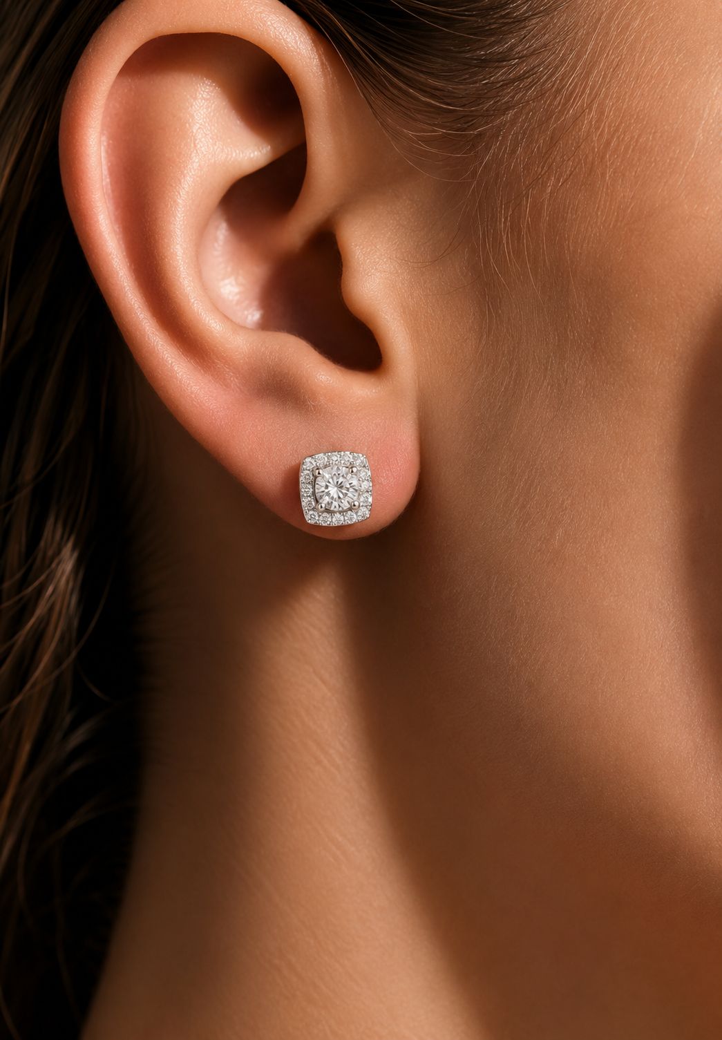 Combo of 3 925 Silver Pairs - Square Halo, Mini Solitaire and Heart Solitaire Studs