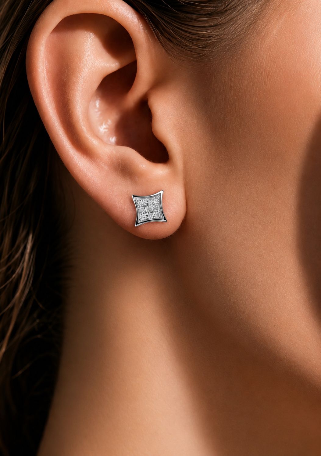 TIA Pave Setting Small Square Studs on 925 Silver