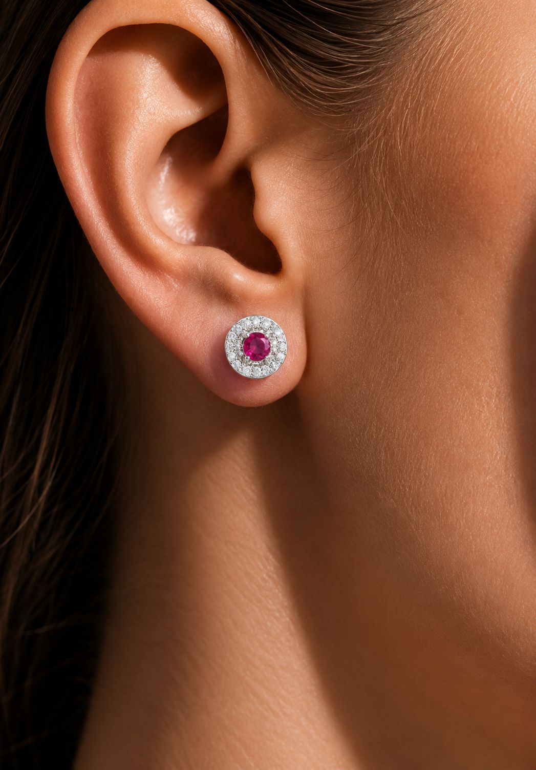 American Diamond Studded Georgina Studs with Centre Ruby on Pure 925 Silver.