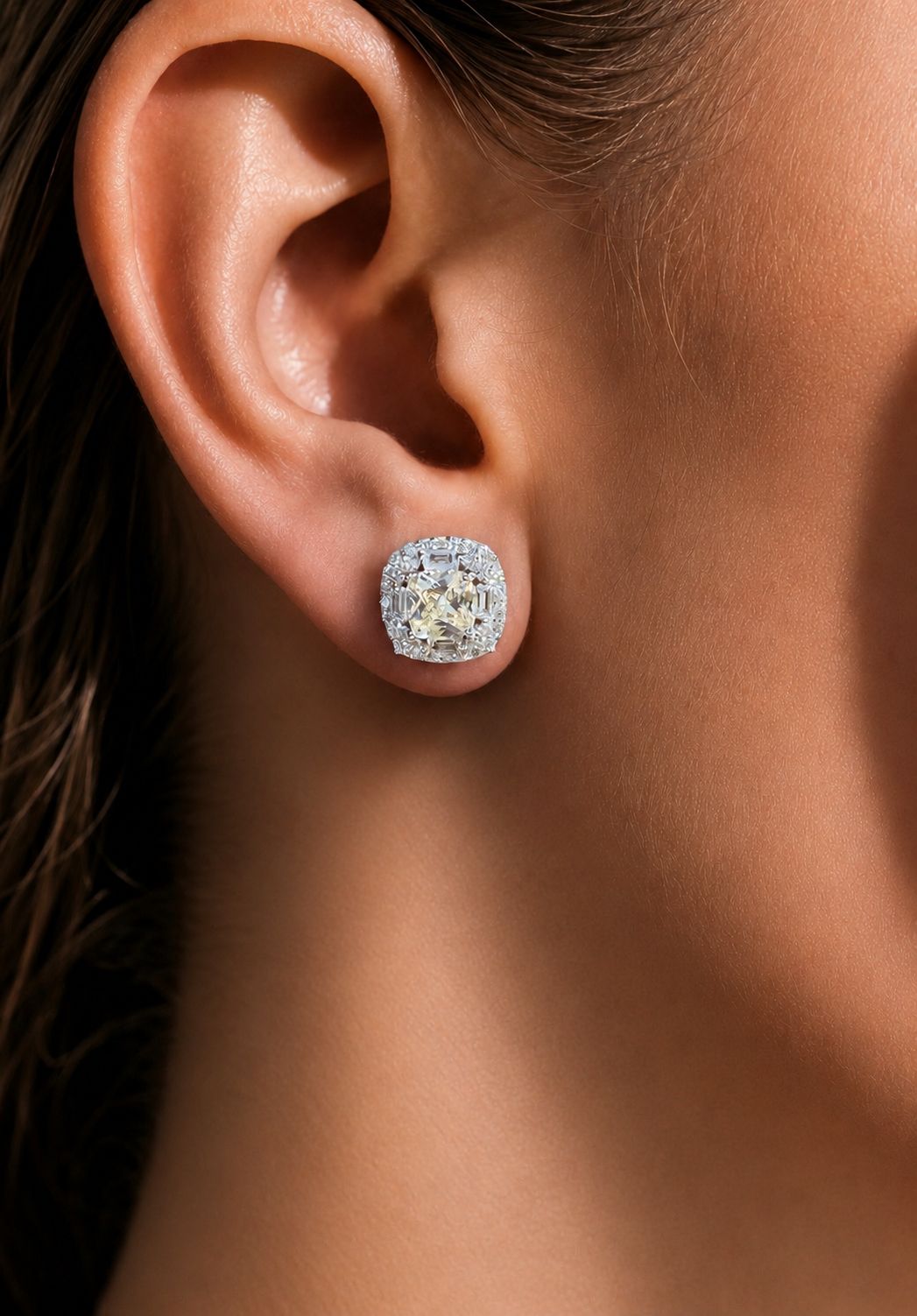 Cushion Cut Yellow Diamond Vallery Studs on Pure 925 Silver