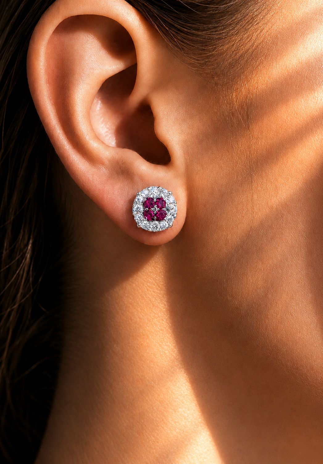 Ruby Kiora Diamond Studs on 925 Silver.