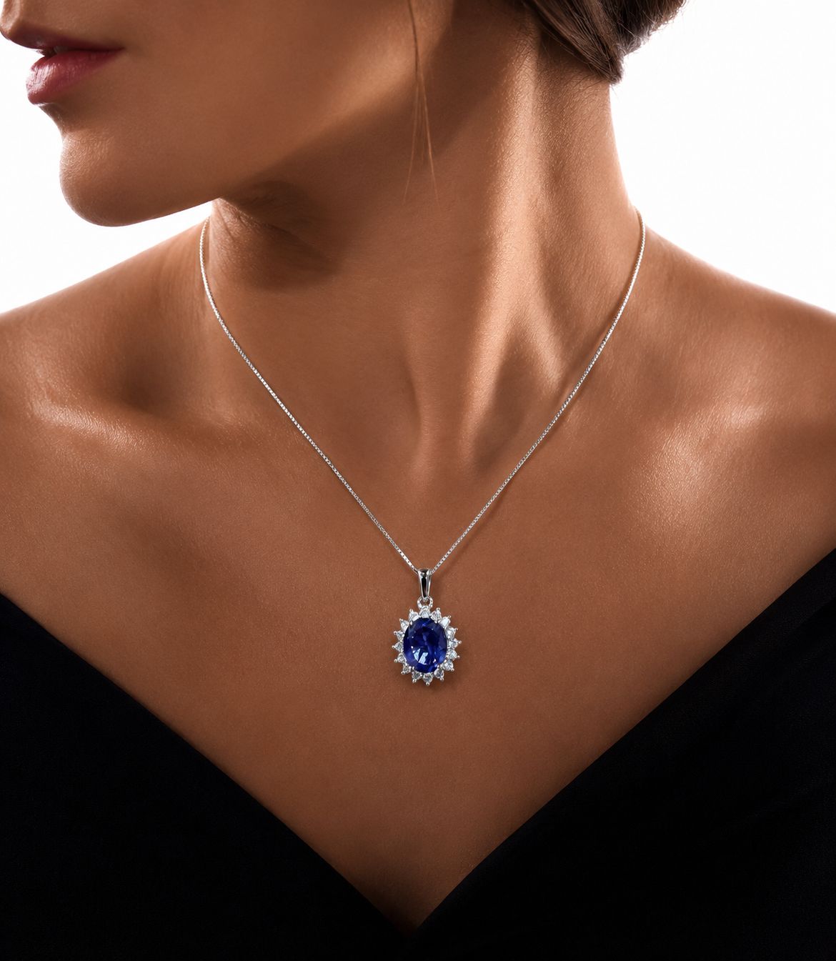 Ultra Premium Deep Blue Oval Solitaire Duran Pendant Set on Pure 925 Silver