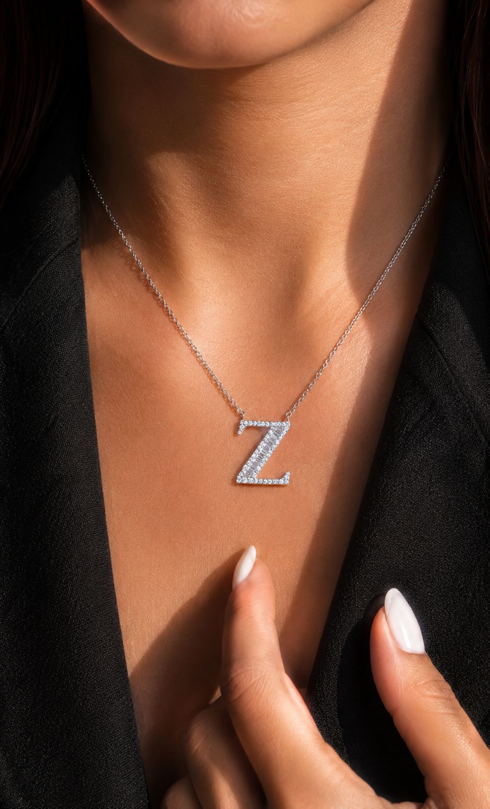 American Diamond Studded Initial Pendants on Pure 925 Silver