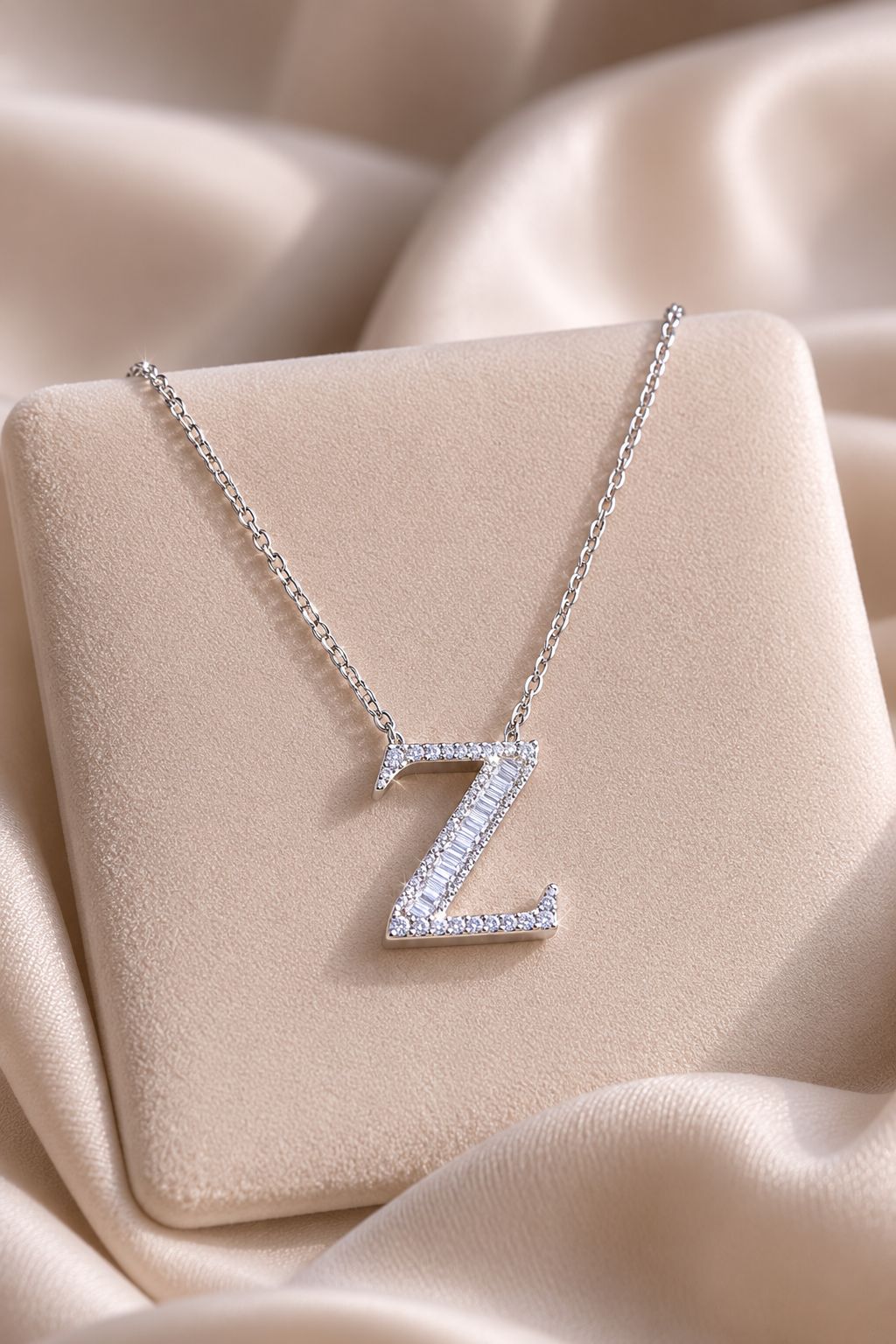 American Diamond Studded Initial Pendants on Pure 925 Silver