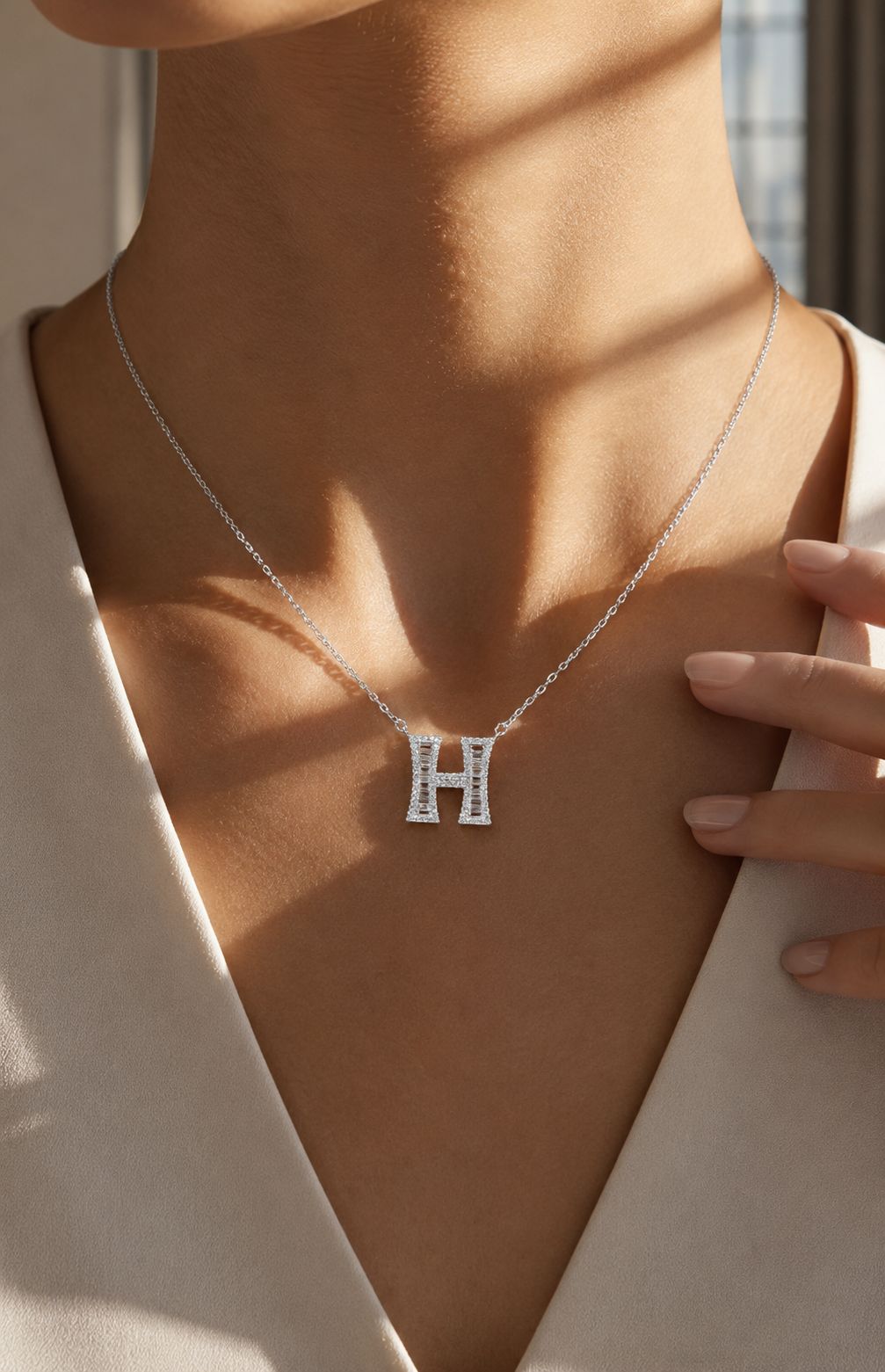 American Diamond Studded Initial Pendants on Pure 925 Silver