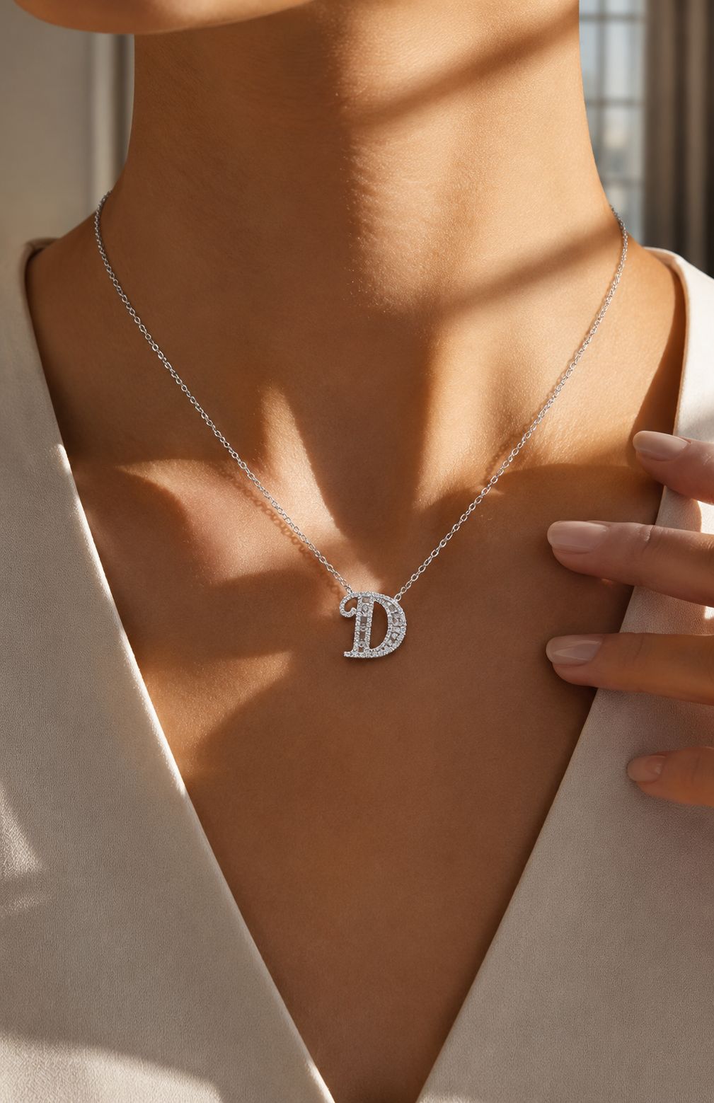 American Diamond Studded Initial Pendants on Pure 925 Silver
