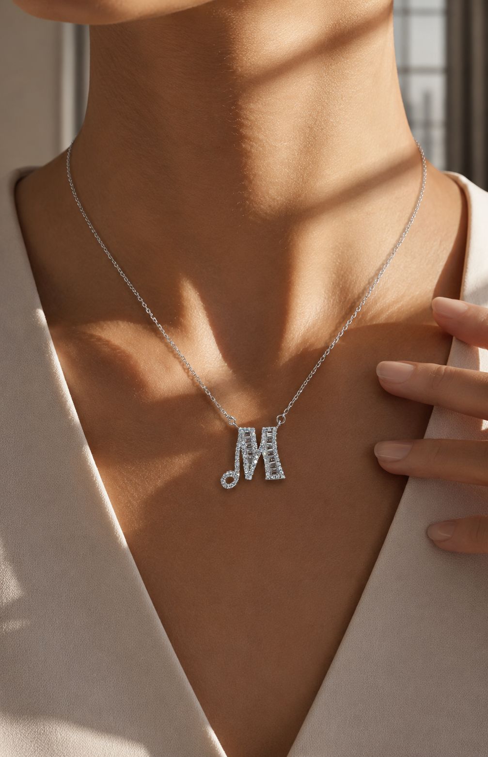 American Diamond Studded Initial Pendants on Pure 925 Silver