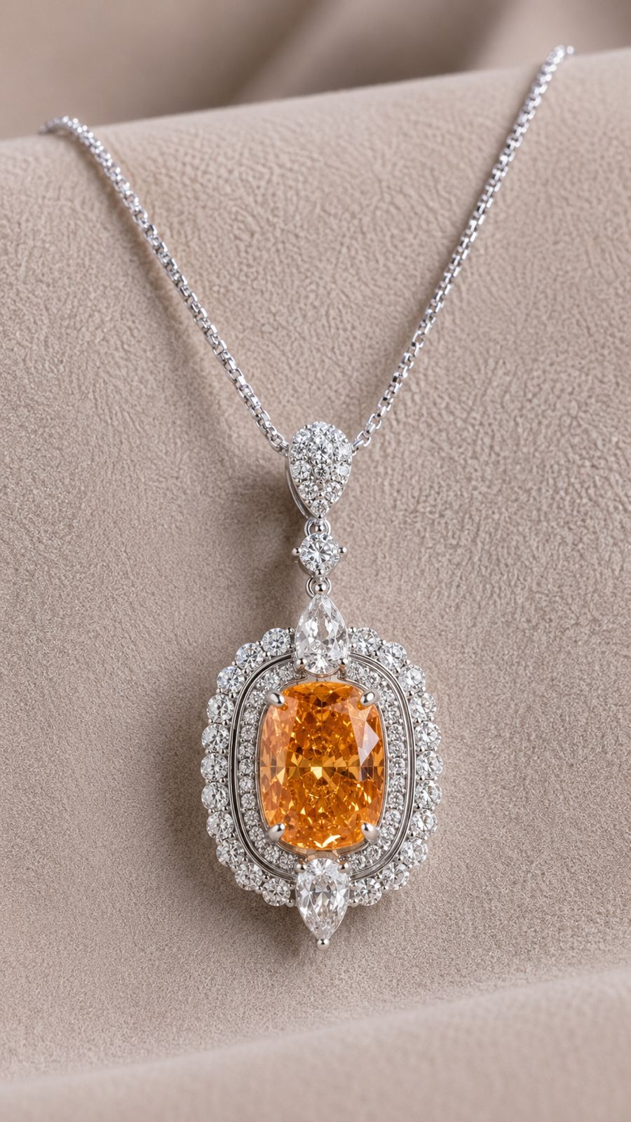 Ultra Premium Orange Citrine and American Diamond Studded Chunky Finesse Pendant with Chain on Pure 925 Silver