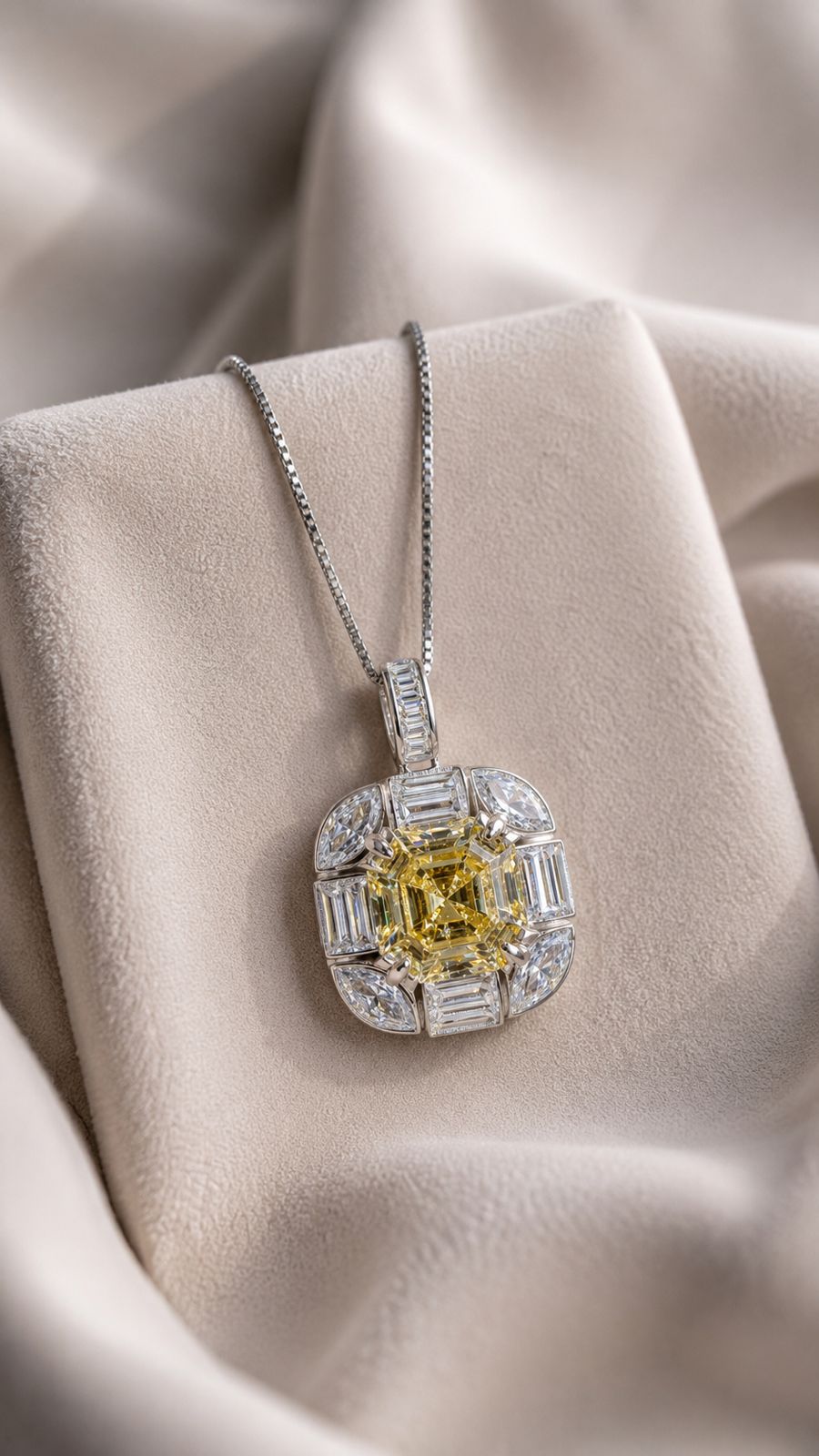 Ultra Premium Square Yellow Octagon Pendant Set on Pure 925 Silver