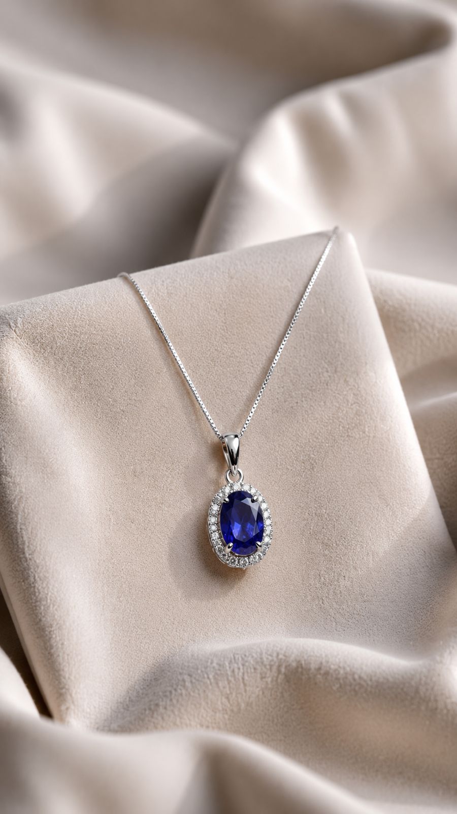 Ultra Premium Deep Blue Oval Sapphire Pendant Set on Pure 925 Silver
