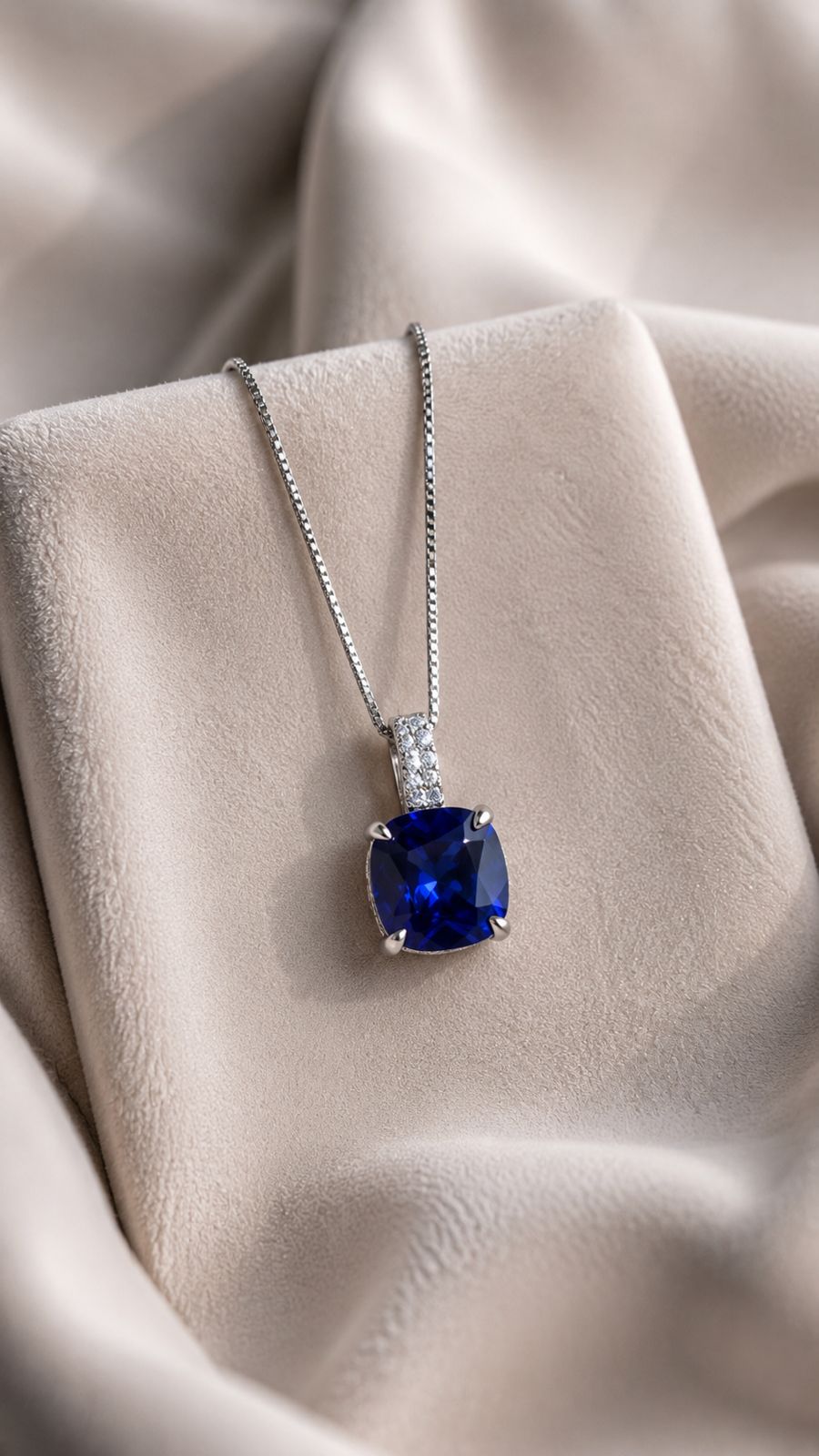 Ultra Premium Deep Blue Cushion Cut Solitaire Burito Pendant Set on Pure 925 Silver