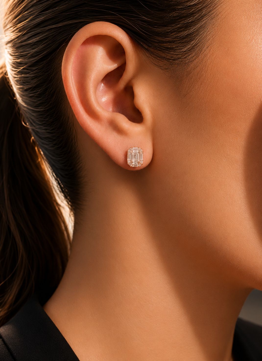 Rose Gold American Diamond Studded Emma Stud on Pure 925 Silver.
