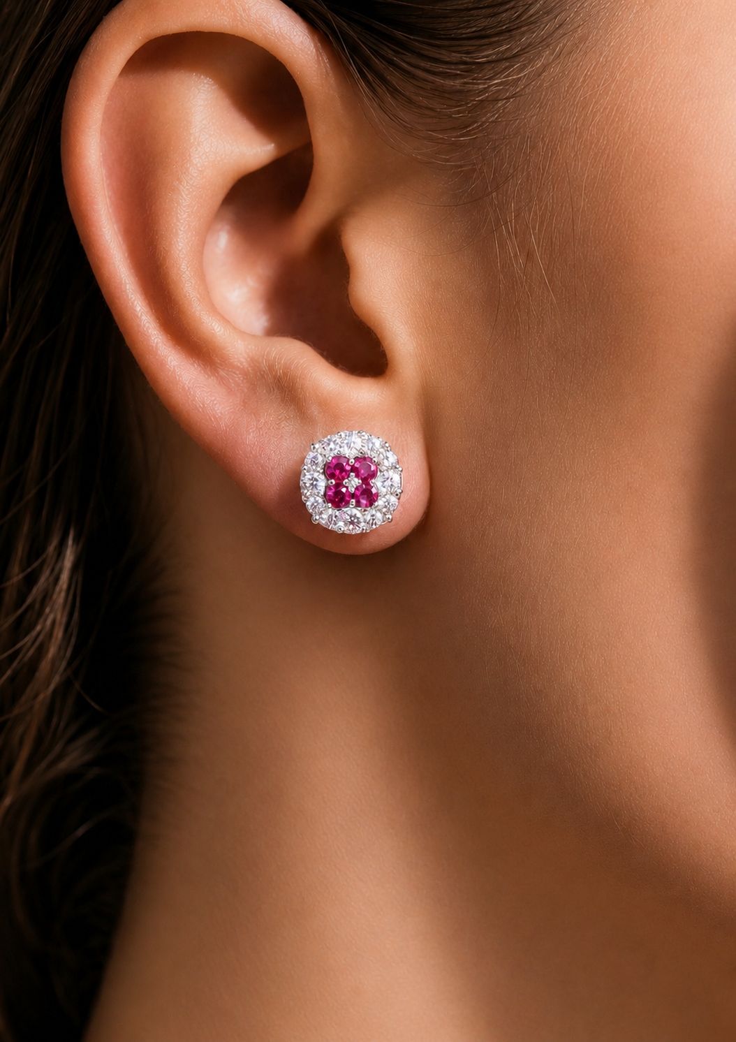 Ruby Kiora Diamond Studs on 925 Silver.