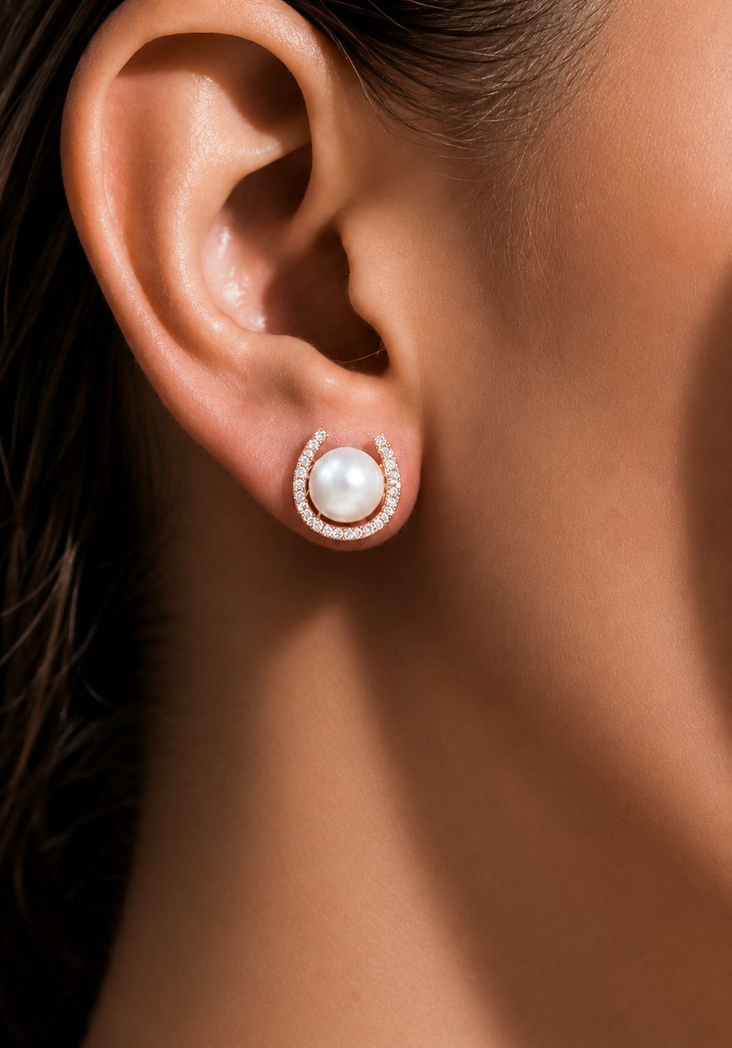 Fresh Water Pearl Elyna Studs On 925 Silver (Rose Gold Finish)